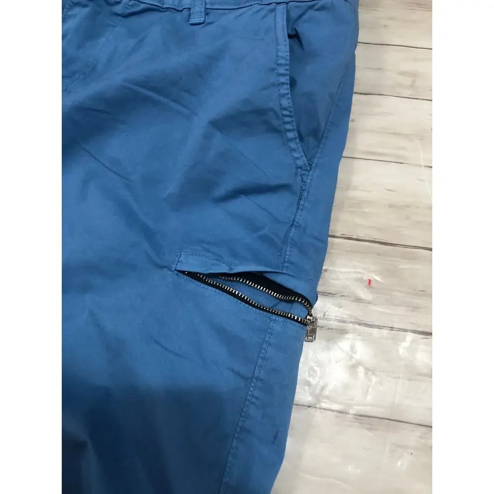 Fashion Denim Shorts Mens 30 Blue Cargo 6 Pockets Flat Front Zip N73